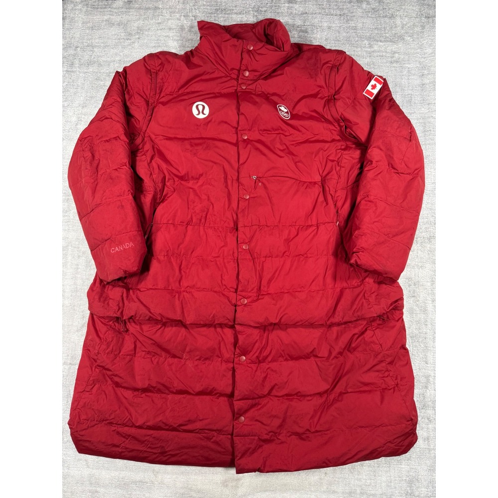 Lululemon Puffer Parka Women XL Red Team Canada Olympic Games Long Down Jacket